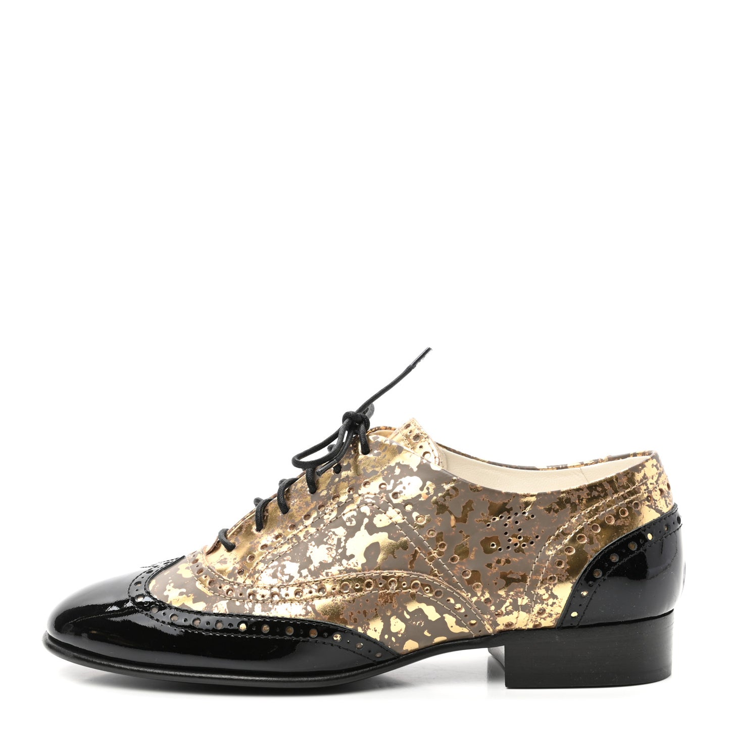 Fantasy Patent Calfskin Lace Up Oxfords 38 Gold Black