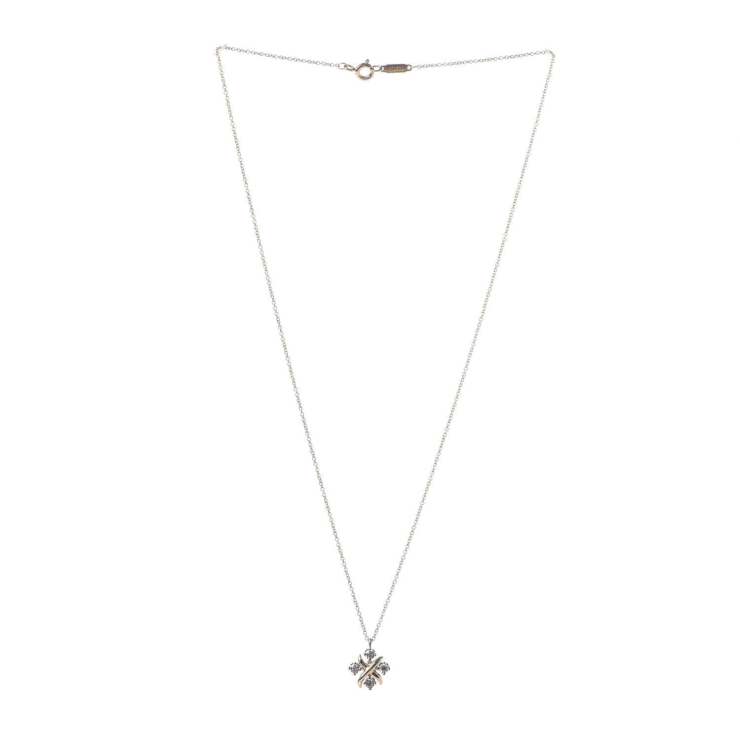 Tiffany Platinum 18K Yellow Gold Diamond Schlumberger Lynn Pendant Necklace 3 of 6