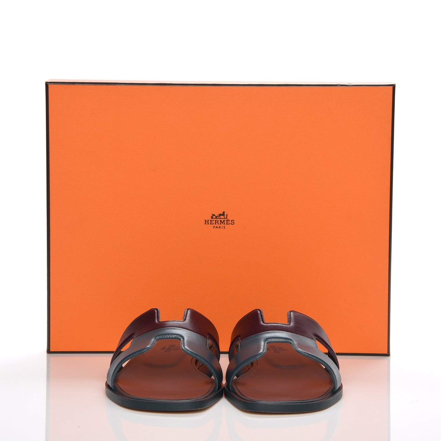 Box Calfskin Oran Sandals 37 Bleu Ardoise Bordeaux