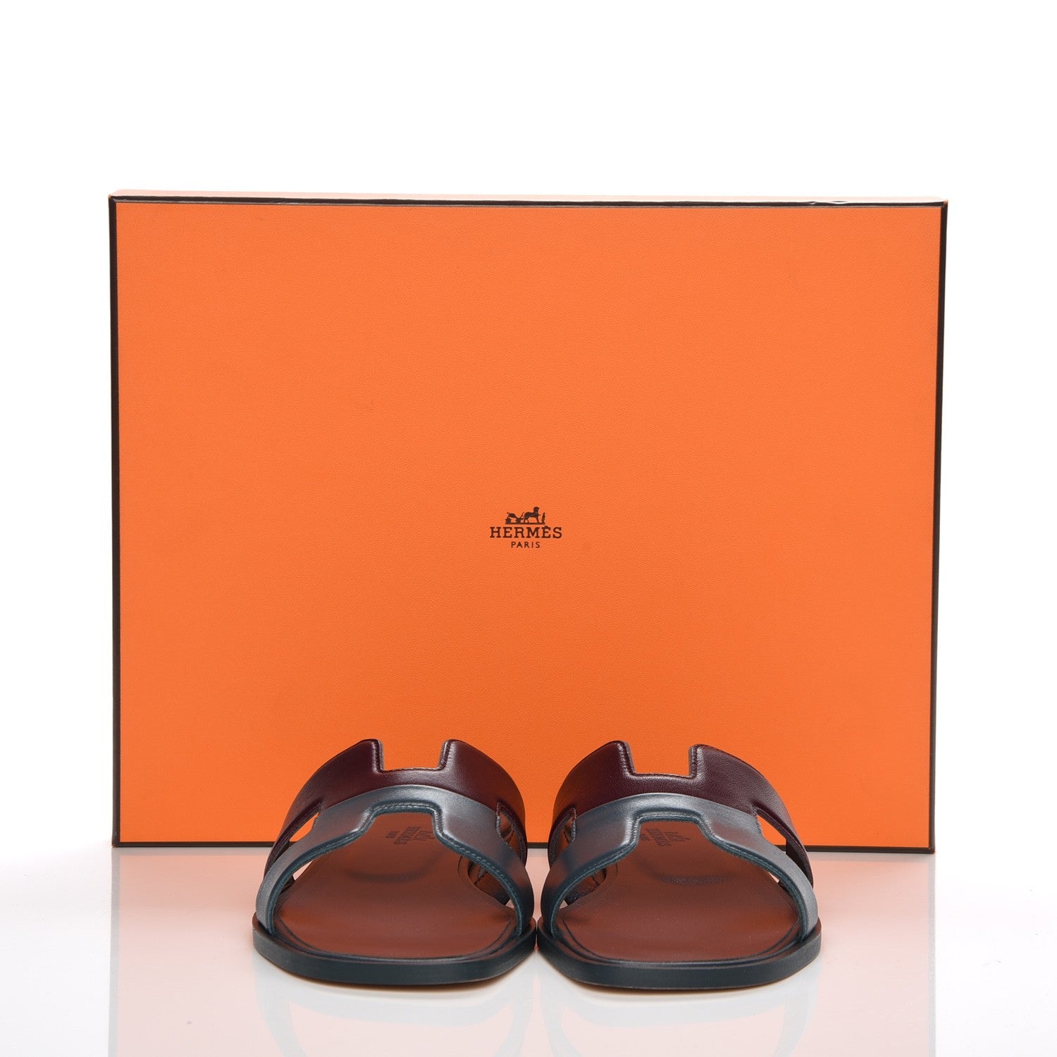 Hermes Box Calfskin Oran Sandals 37 Bleu Ardoise Bordeaux 8 of 8