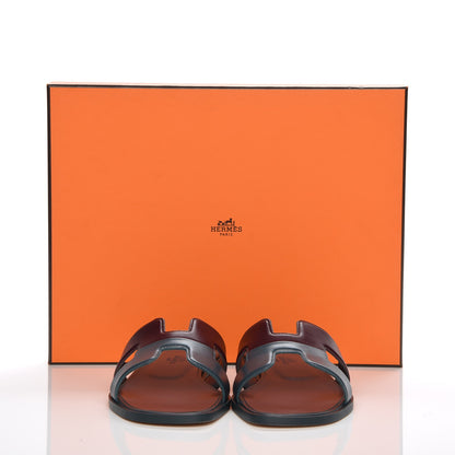 Hermes Box Calfskin Oran Sandals 37 Bleu Ardoise Bordeaux 8 of 8