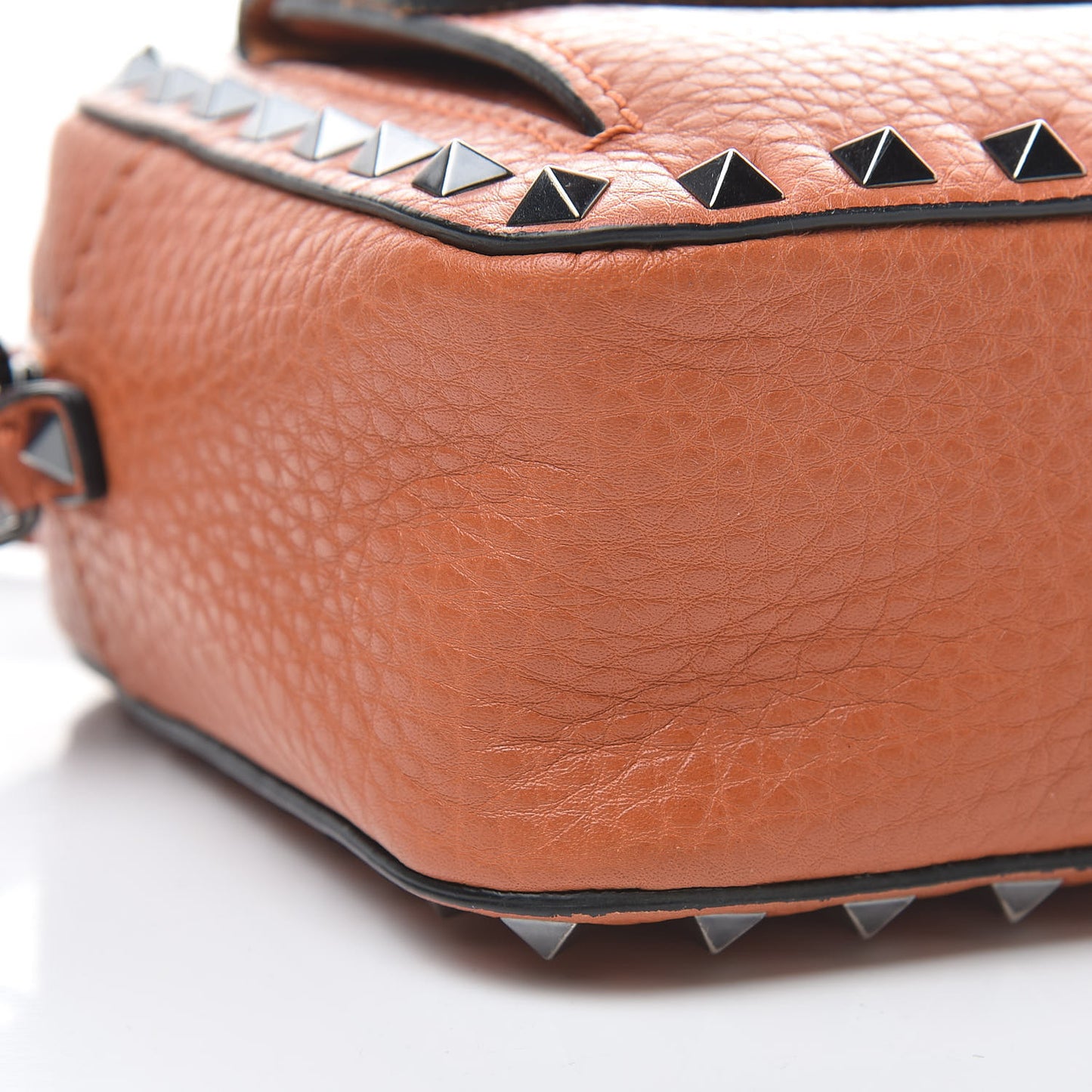 Pebbled Calfskin Rockstud Flap Pocket Camera Crossbody Bag Orange