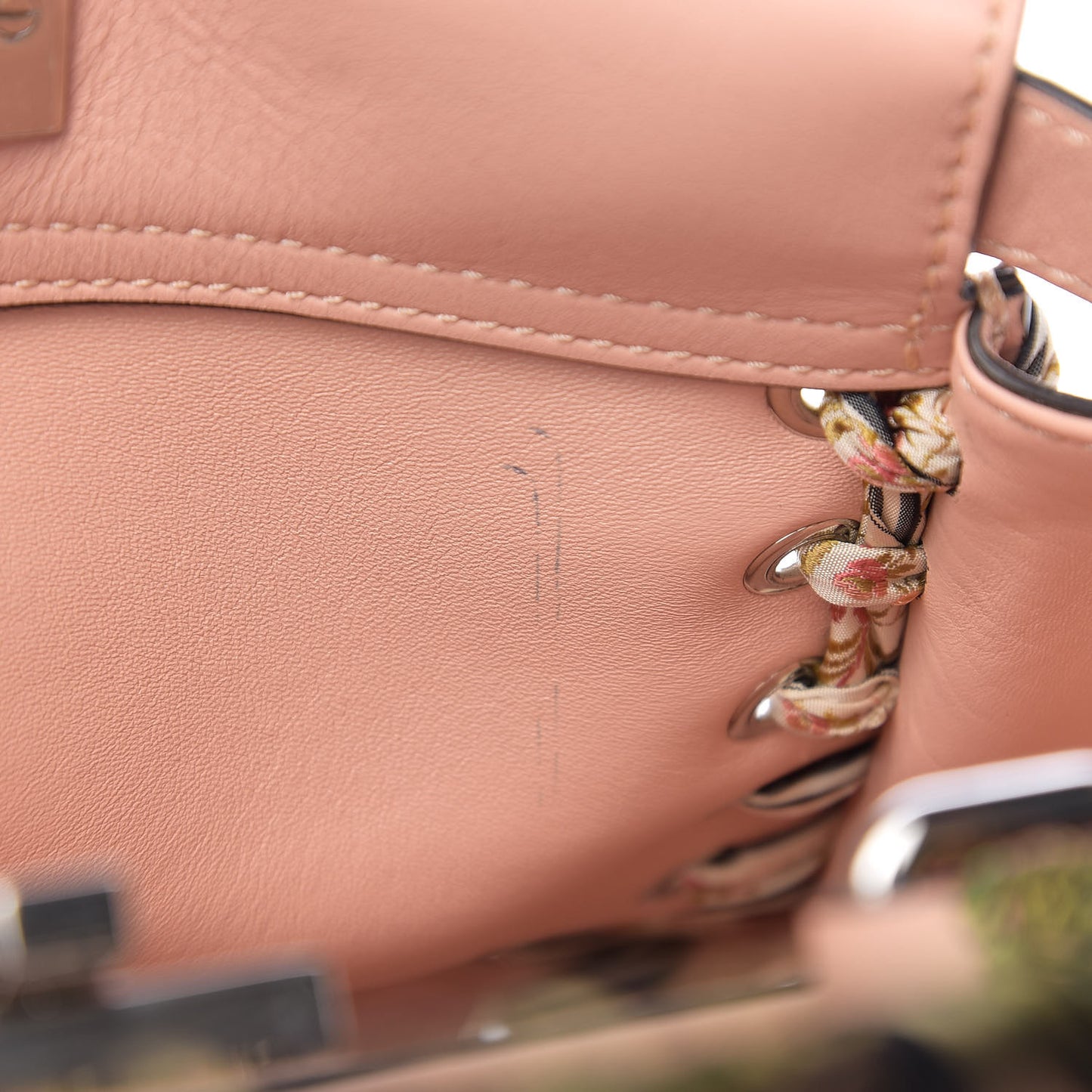 Vitello Seta Shiny Nappa Ribbon Lace Up Floral Medium Peekaboo Iconic Satchel Baby Pink Multicolor