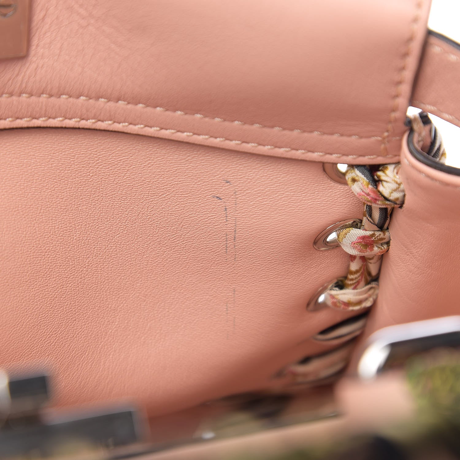 Fendi Vitello Seta Shiny Nappa Ribbon Lace Up Floral Medium Peekaboo Iconic Satchel Baby Pink Multicolor 7 of 10