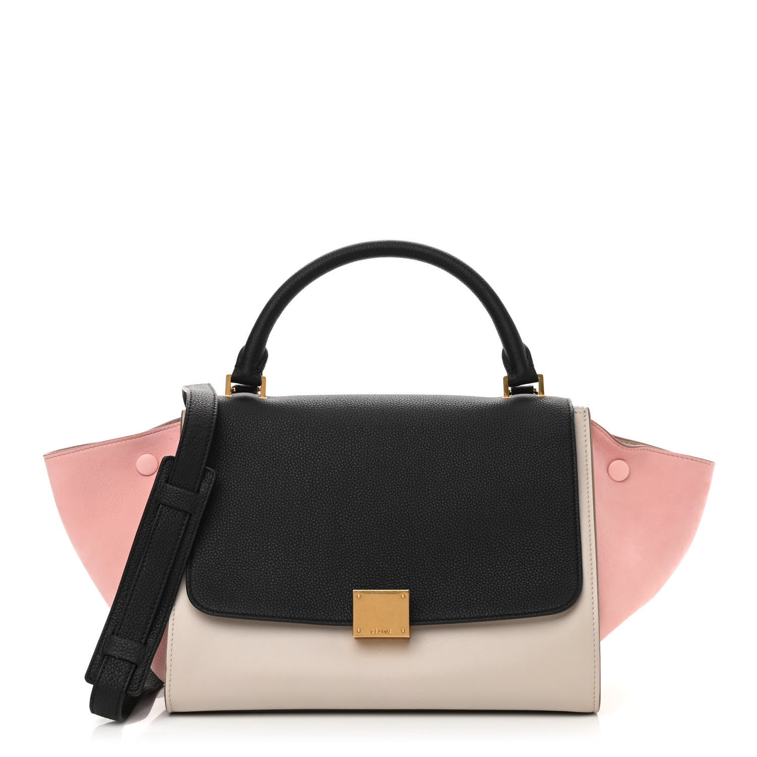 Celine Textured Calfskin Suede Small Tri-Color Trapeze Black 1 of 8
