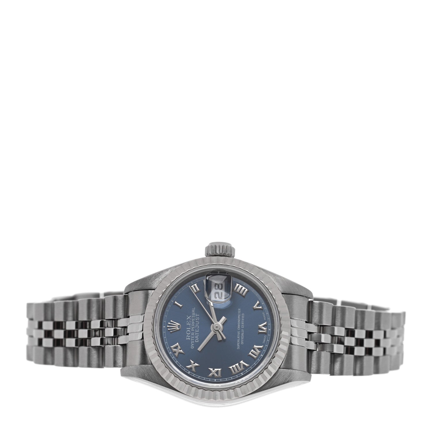 Rolex Stainless Steel 18K White Gold 26mm Oyster Perpetual Datejust Watch Blue Roman 79174 2 of 4