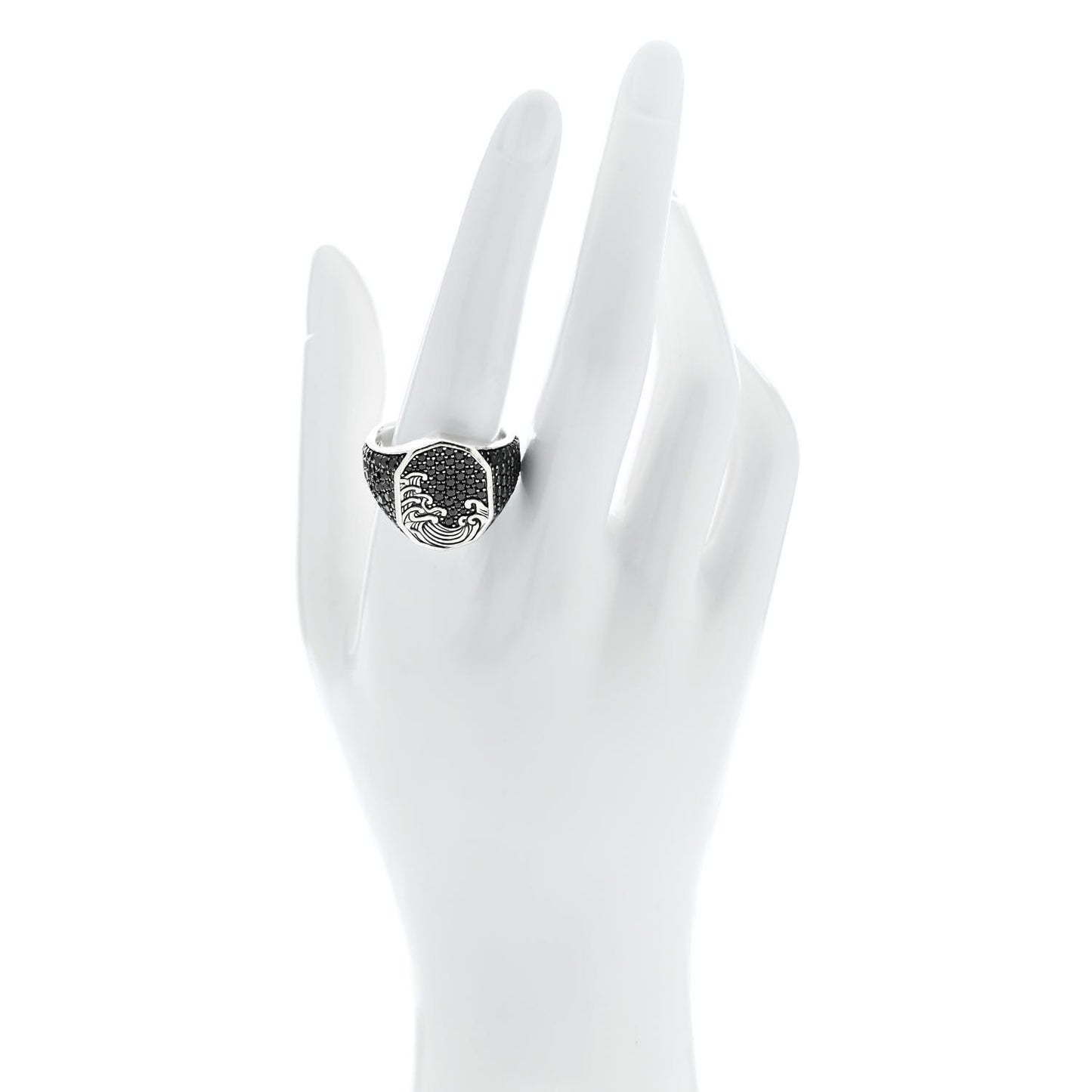 Sterling Silver Black Diamond Pave Waves Signet Ring 62 10