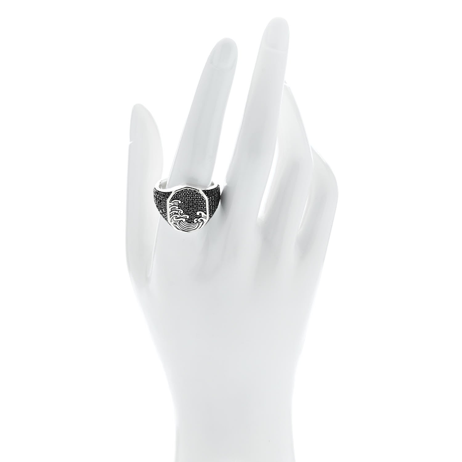 David Yurman Sterling Silver Black Diamond Pave Waves Signet Ring 62 10 2 of 5