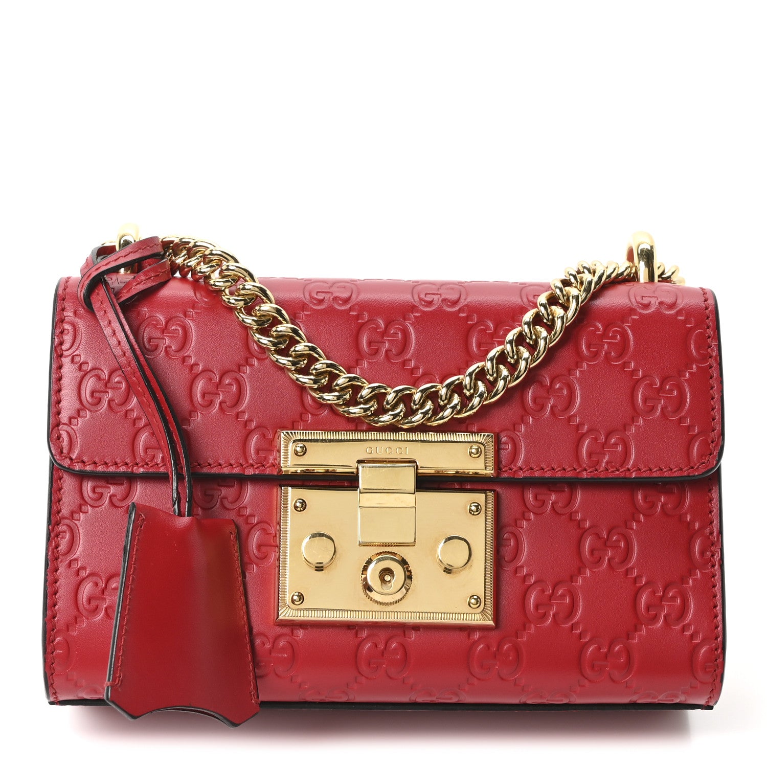 Gucci Guccissima Small Padlock Shoulder Bag Hibiscus Red 1 of 10