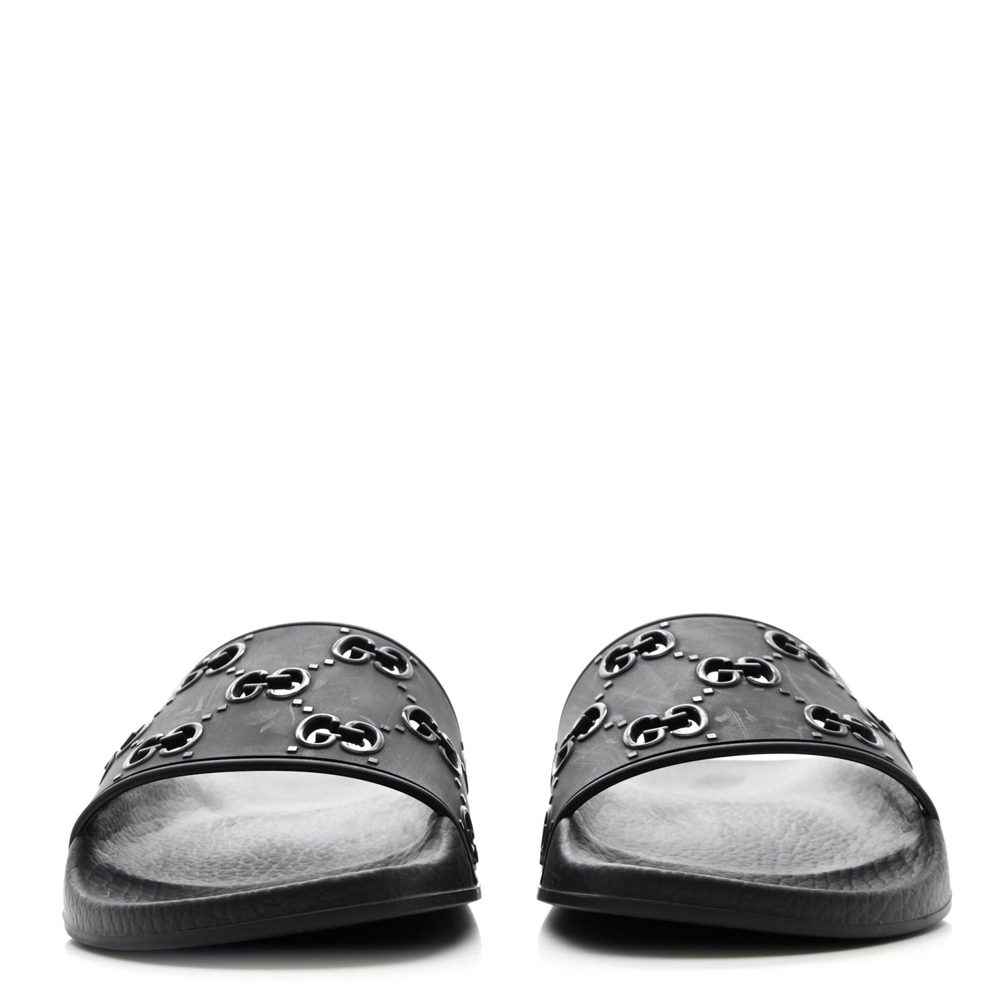 Rubber GG Monogram Perforated Womens Slide Sandals 37 Black