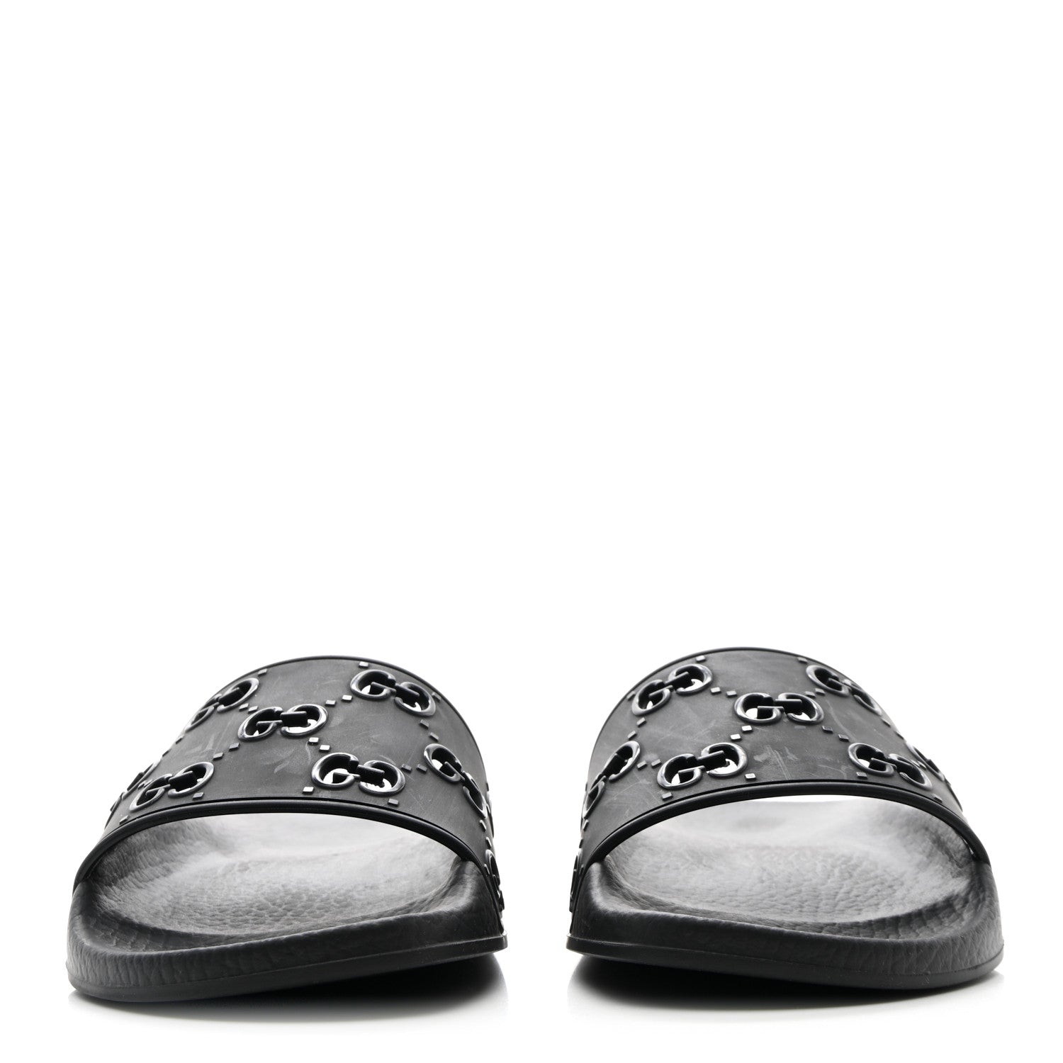 Gucci Rubber GG Monogram Perforated Womens Slide Sandals 37 Black 2 of 10