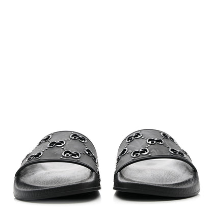 Gucci Rubber GG Monogram Perforated Womens Slide Sandals 37 Black 2 of 10