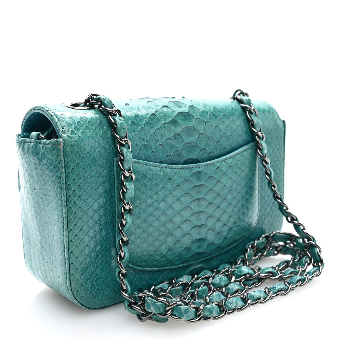 Chanel Snakeskin Mini Rectangular Flap Blue 3 of 10