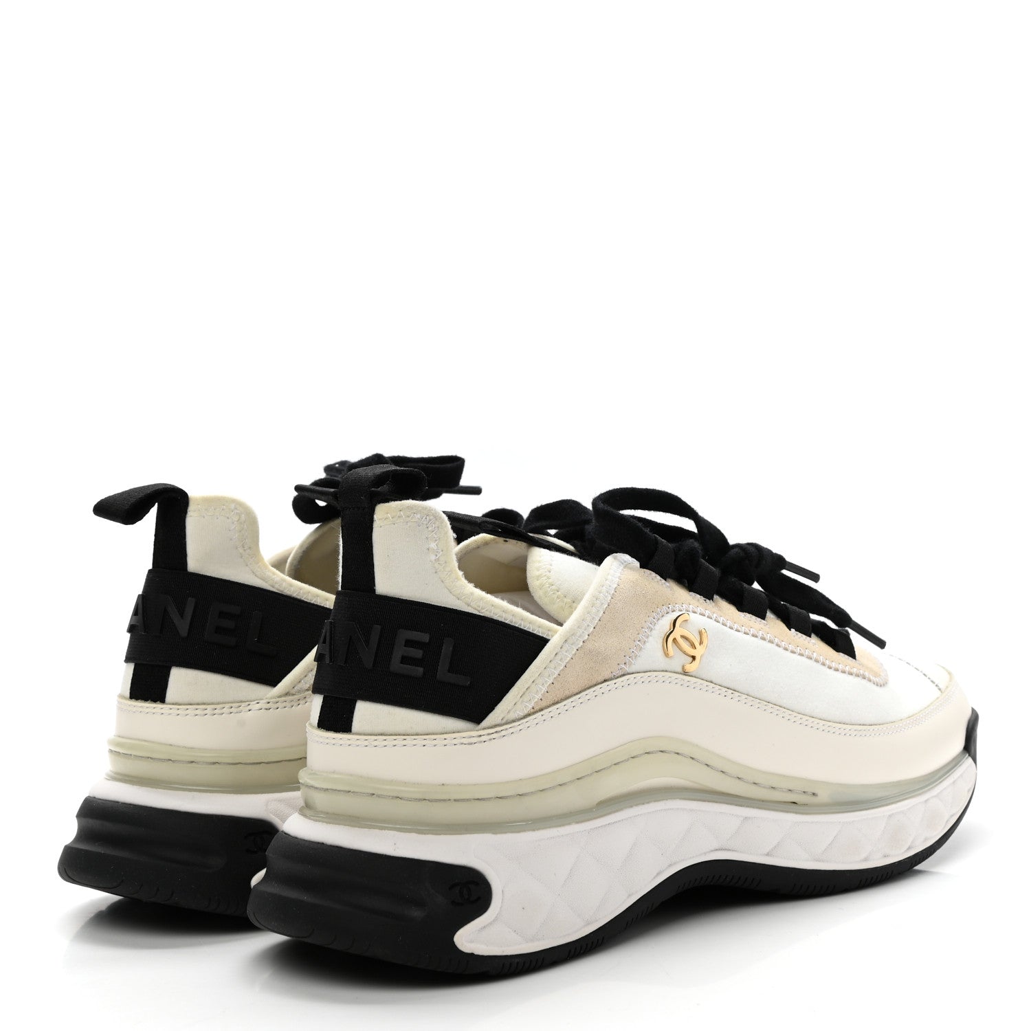 Chanel Velvet Calfskin Mixed Fibers CC Sneakers 40 Ivory Black 4 of 9