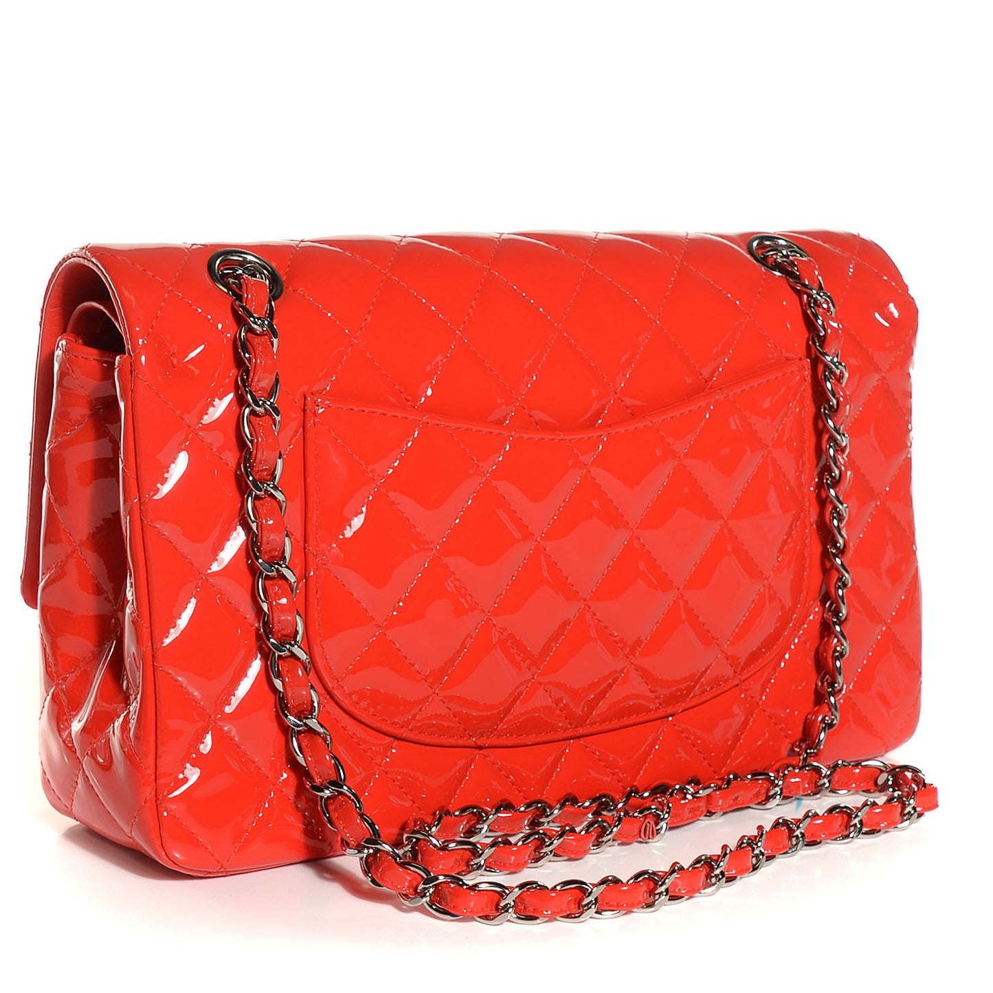 Patent Calfskin Quilted Medium Double Flap Red