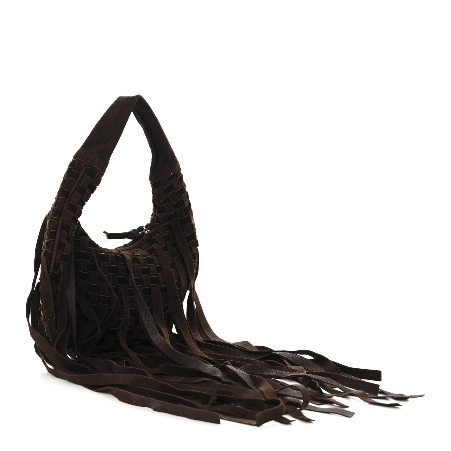 Suede Intrecciato Fringe Mini Hobo Ebano