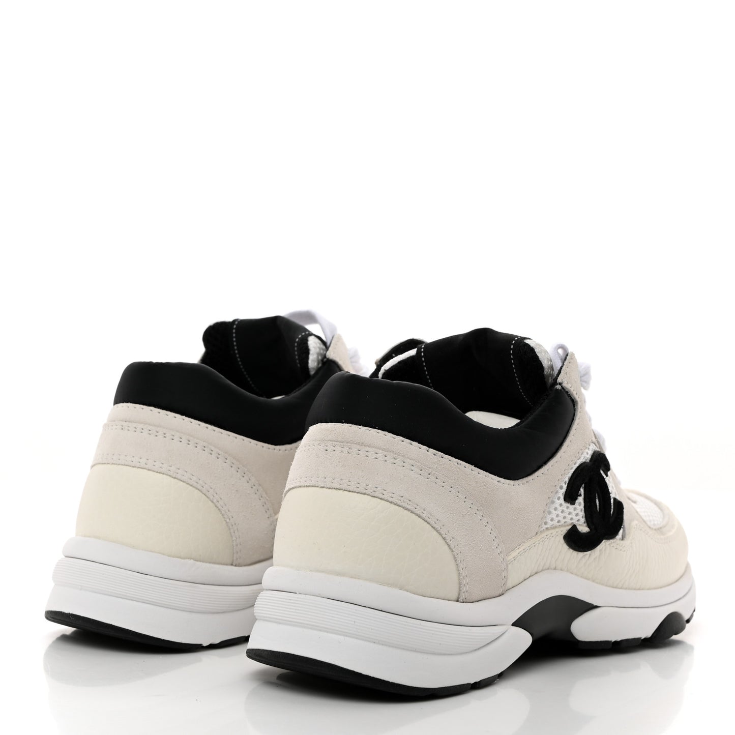 Mesh Suede Calfskin Grained Calfskin Womens CC Sneakers 37 White Black