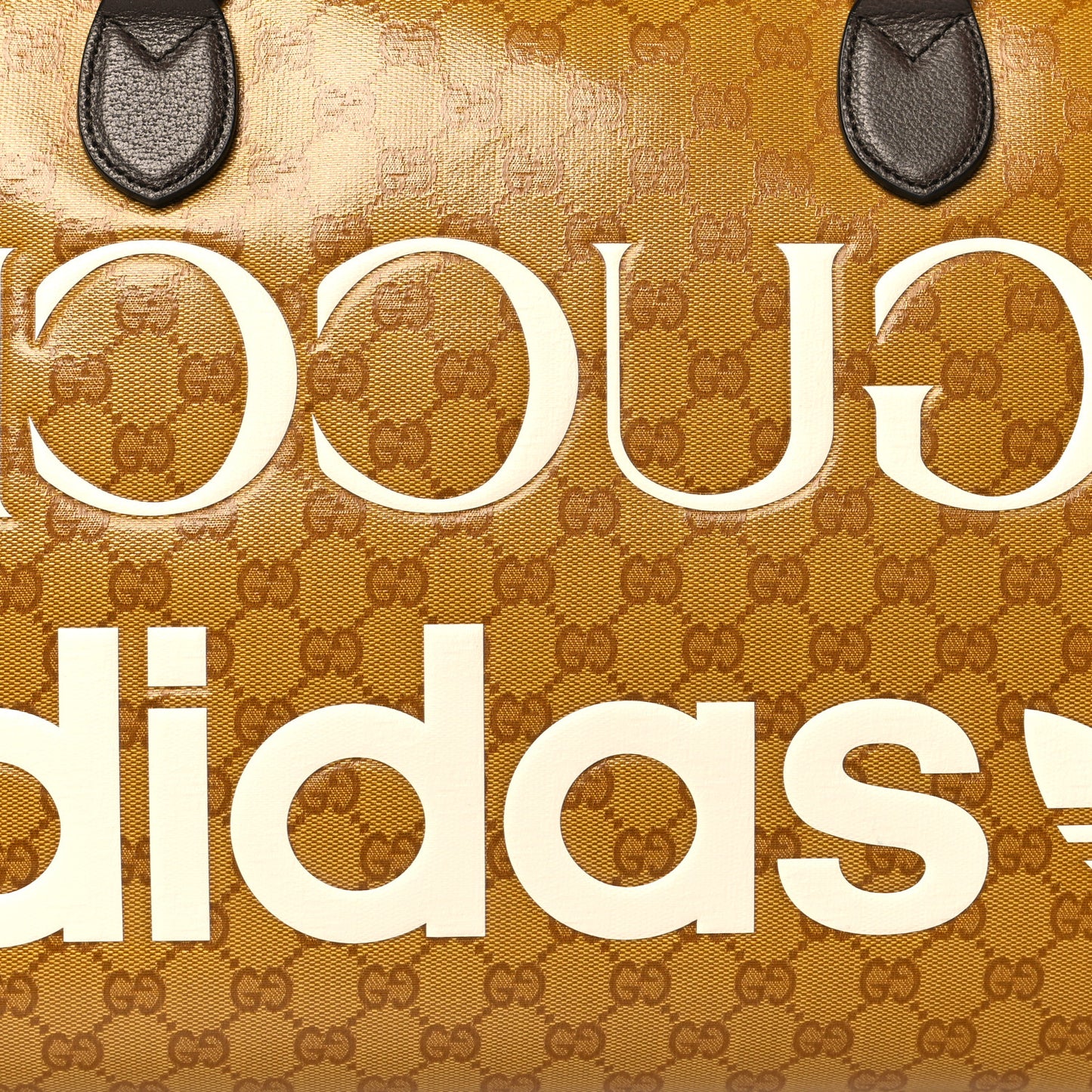 X ADIDAS Crystal Vintage Monogram Textured Dollar Calfskin Web Trefoil Logo Large Duffle Bag Mid Natural Nut Off White New Acero