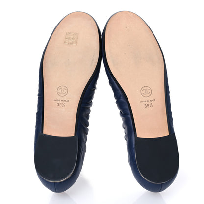 Chanel Lambskin Ruched CC Cap Toe Ballerina Flats 39.5 Navy Blue 6 of 10