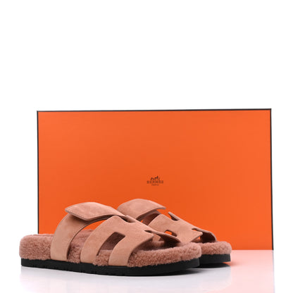 Hermes Suede Goatskin Woolskin Womens Chypre Sandals 38 Rose Aube 9 of 9