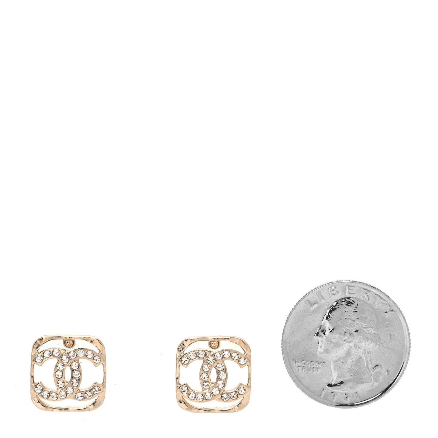 Crystal Square CC Earrings Gold