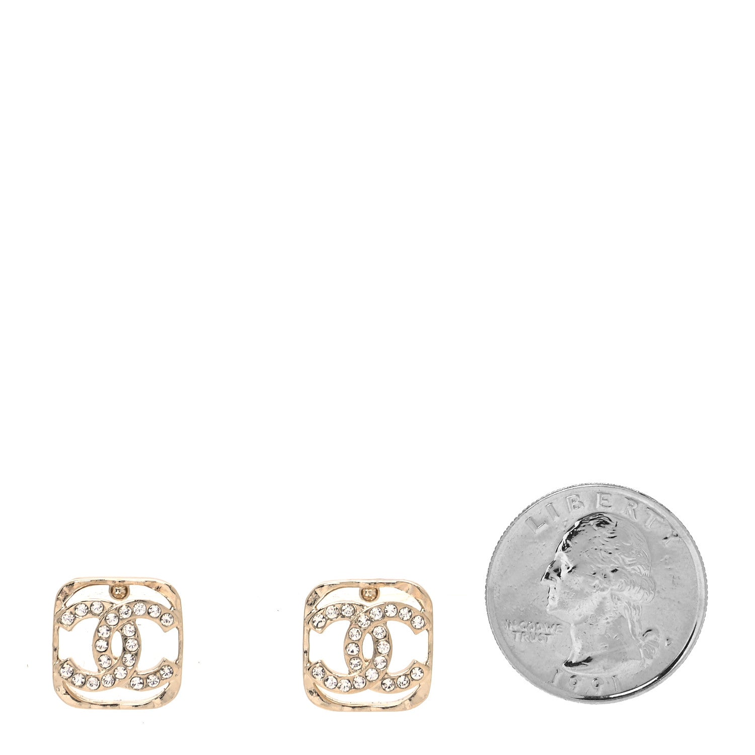 Chanel Crystal Square CC Earrings Gold 2 of 4
