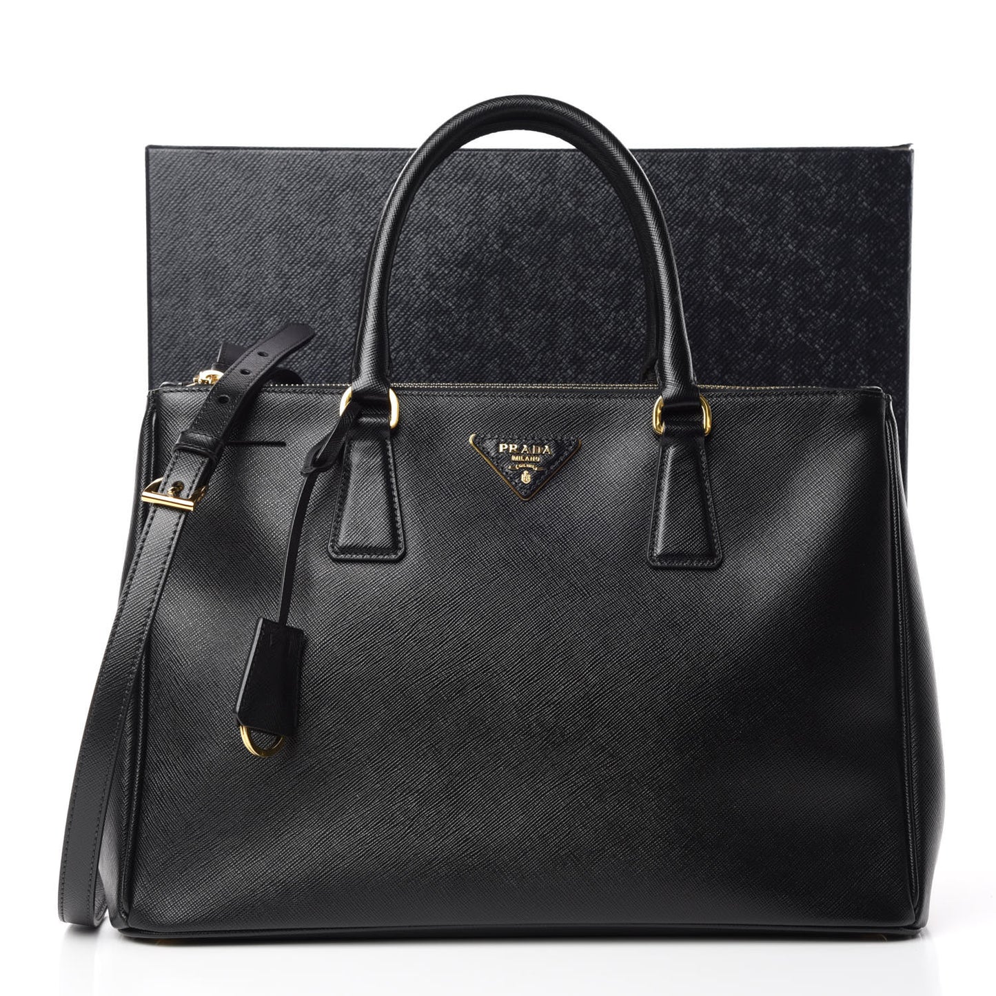 Saffiano Medium Galleria Double Zip Tote Black