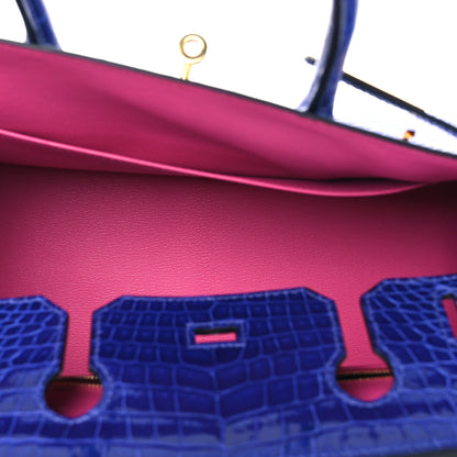 Hermes Shiny Porosus Crocodile Horseshoe Birkin 30 Bleu Electrique Magnolia 5 of 13