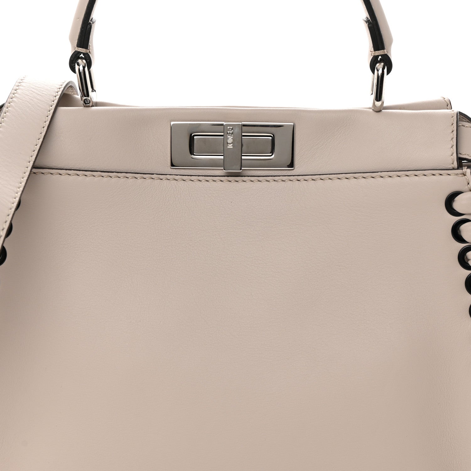 Fendi Vitello Seta Lace Up Medium Peekaboo Iconic Satchel Grigio Polvere 9 of 14