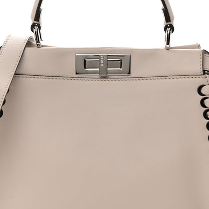 Fendi Vitello Seta Lace Up Medium Peekaboo Iconic Satchel Grigio Polvere 9 of 14