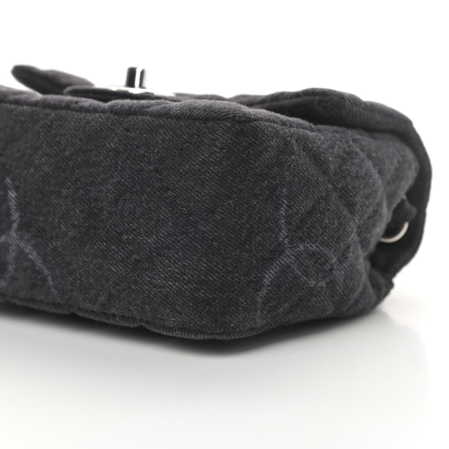 Denim CC Quilted Mini Square Flap Black