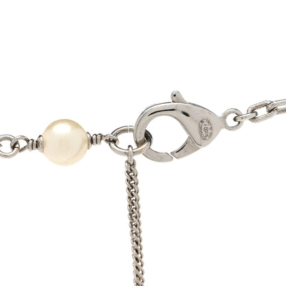 Chanel Pearl Crystal Baguette CC Short Necklace Silver 5 of 6