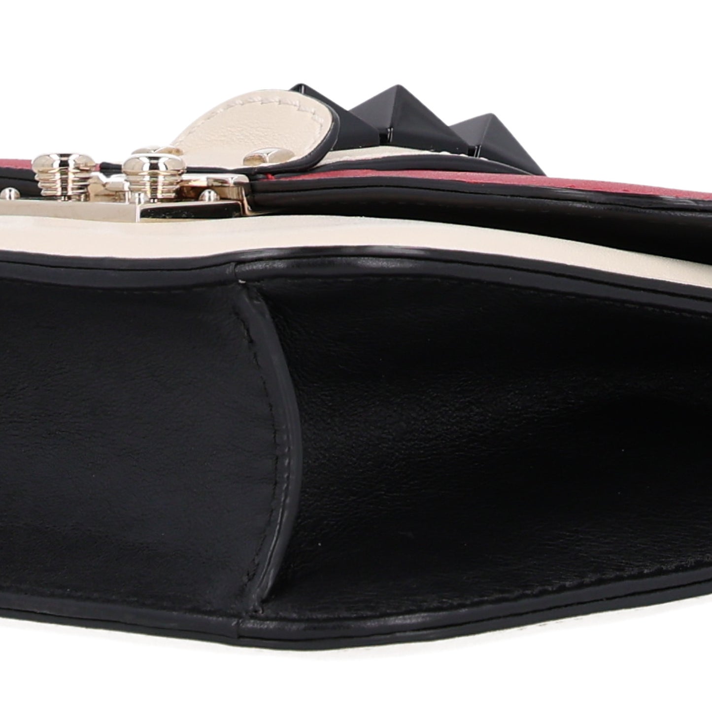 Vitello Small Glam Lock Rockstud Flap Red Ivory Black