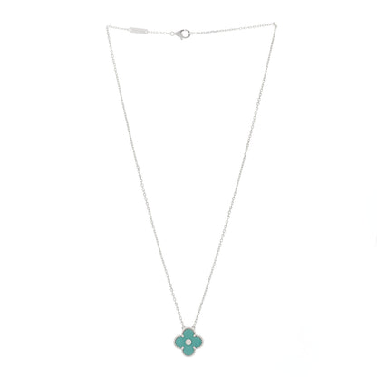 Van Cleef & Arpels 18K White Gold Diamond Celadon Green Sevres Porcelain Vintage Alhambra Pendant Necklace 4 of 6
