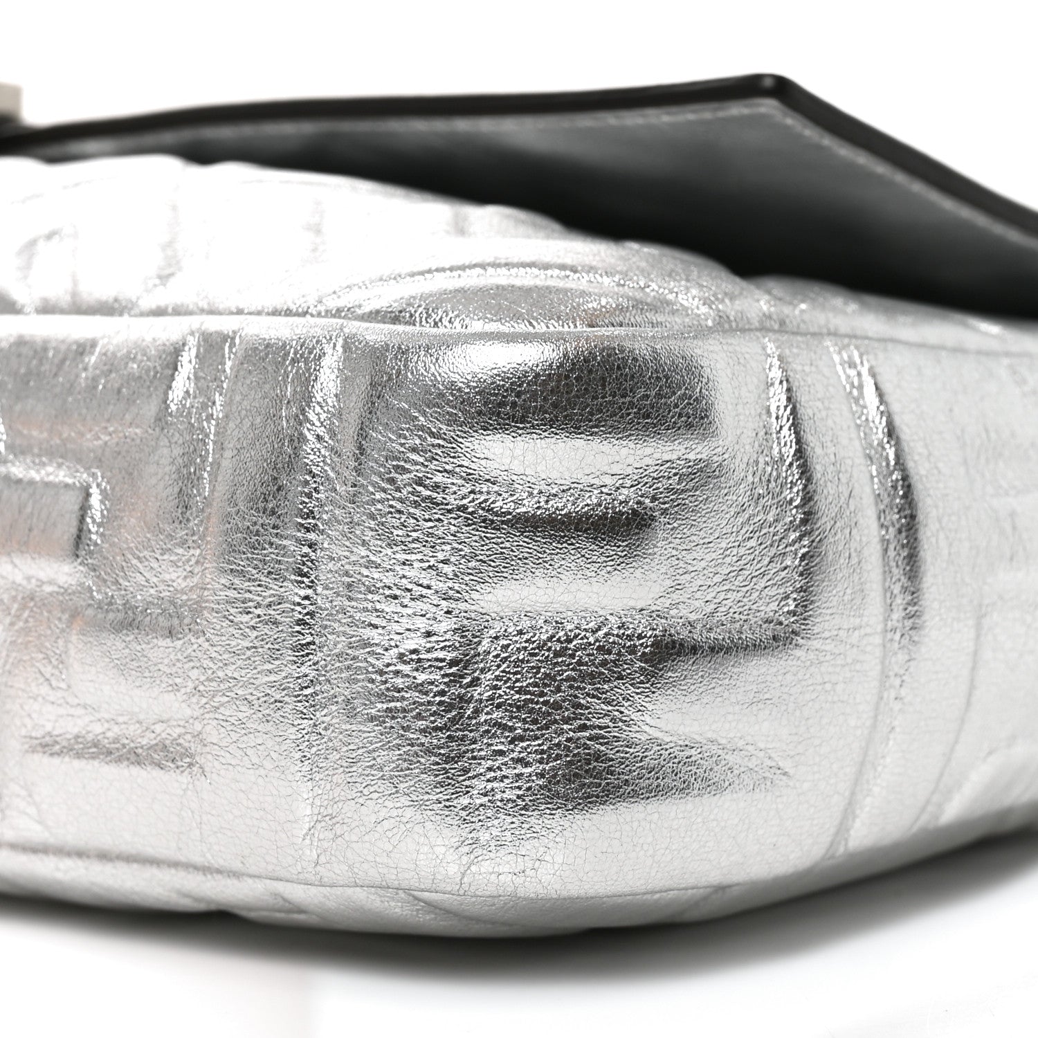 Fendi Vitello Catalan Mirror FF 1974 Embossed Large Baguette Argento 9 of 9