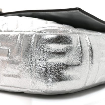 Fendi Vitello Catalan Mirror FF 1974 Embossed Large Baguette Argento 9 of 9