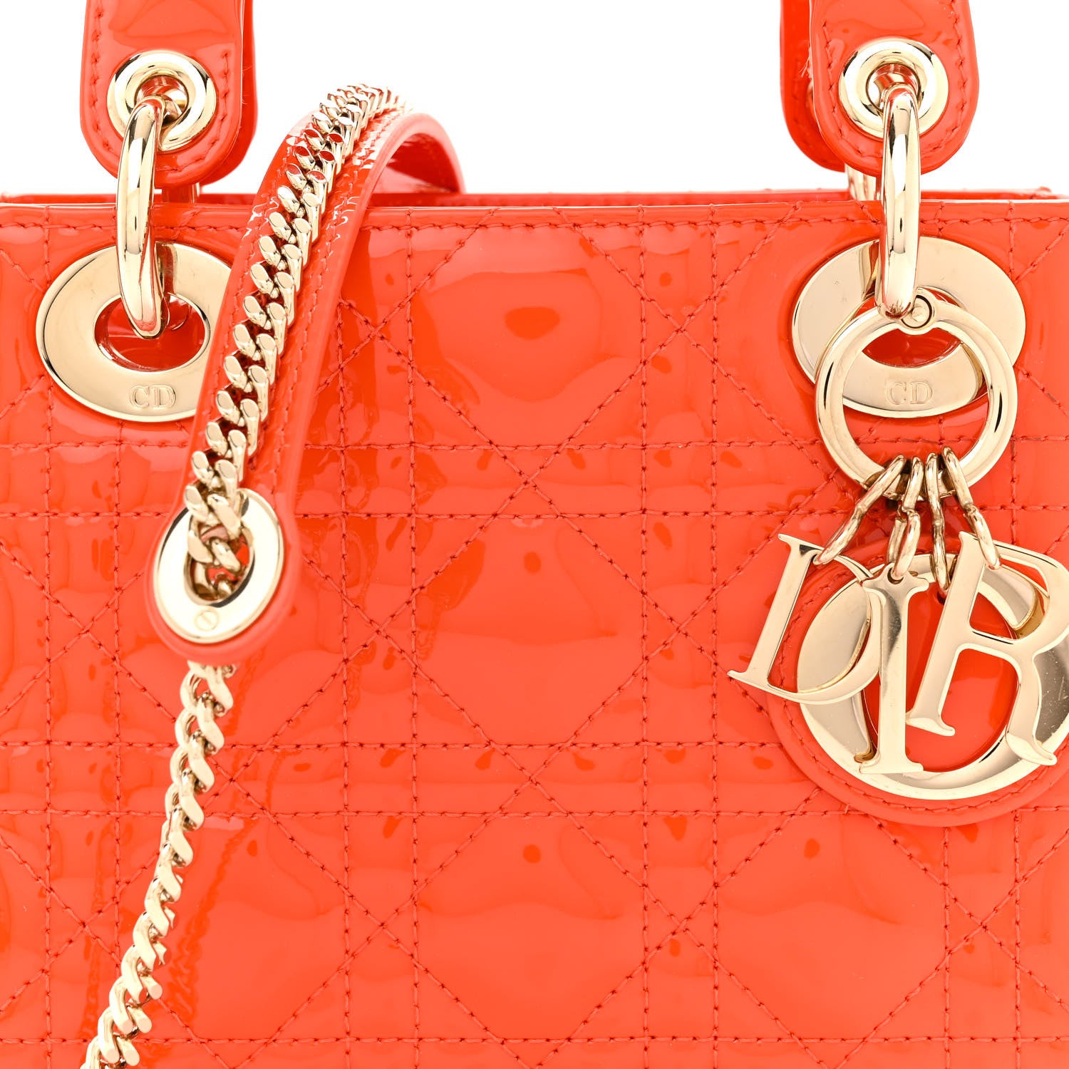 Christian Dior Patent Cannage Mini Lady Dior Orange 1502137