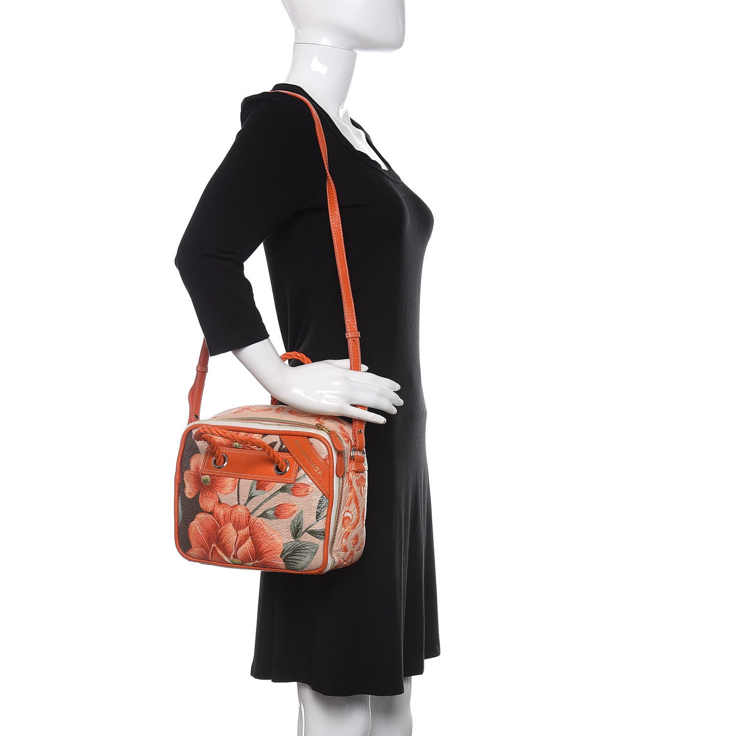 Balenciaga Agneau Floral Print Small Blanket Square Tote Orange 2 of 10