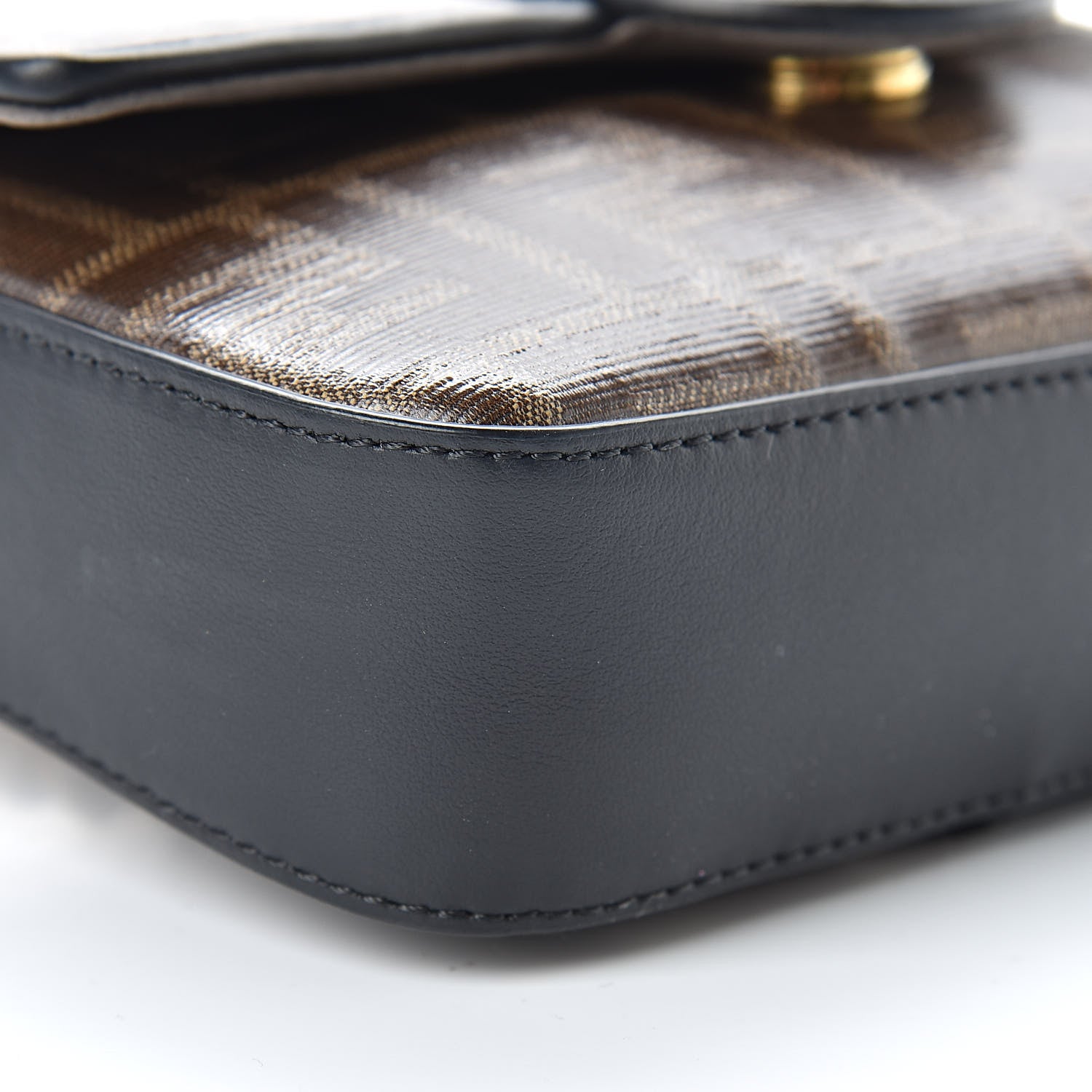 Fendi Glazed Fabric Vitello Century FF 1974 Stamp Patch Mini Double F Crossbody Bag Mogano Panna Black 9 of 10