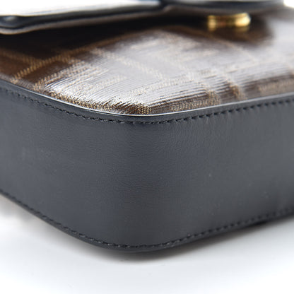 Fendi Glazed Fabric Vitello Century FF 1974 Stamp Patch Mini Double F Crossbody Bag Mogano Panna Black 9 of 10