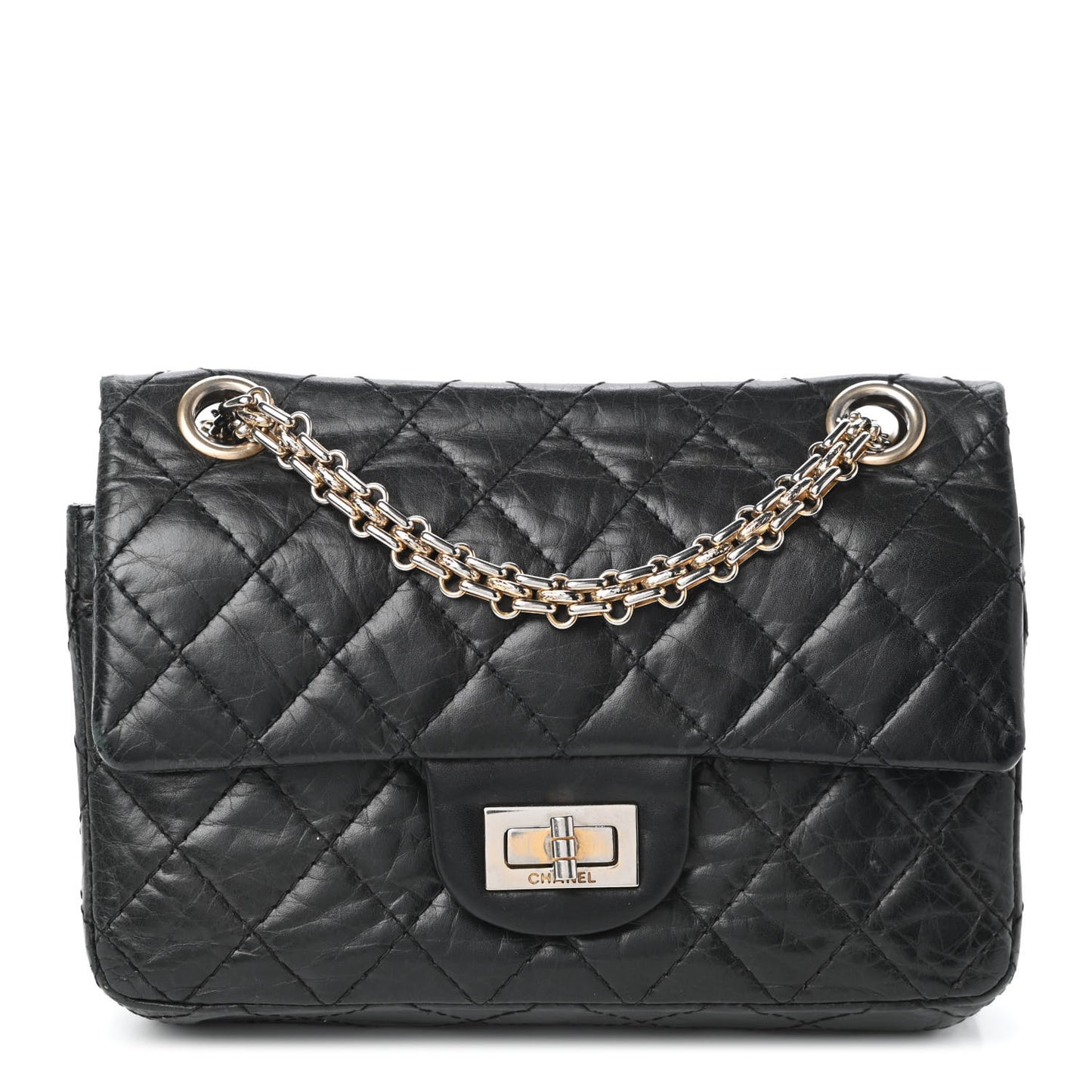 Aged Calfskin Quilted 2.55 Reissue 224 Flap Black