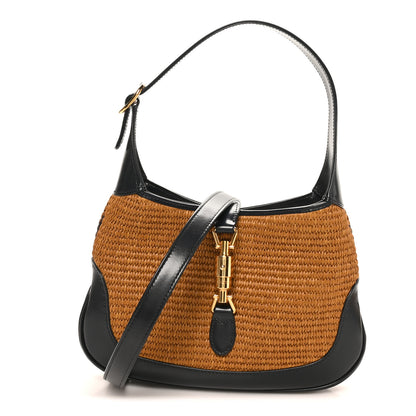 Gucci Straw Lux Boarded Dyana Lux Calfskin Small Jackie 1961 Hobo Natural Blue 1 of 9