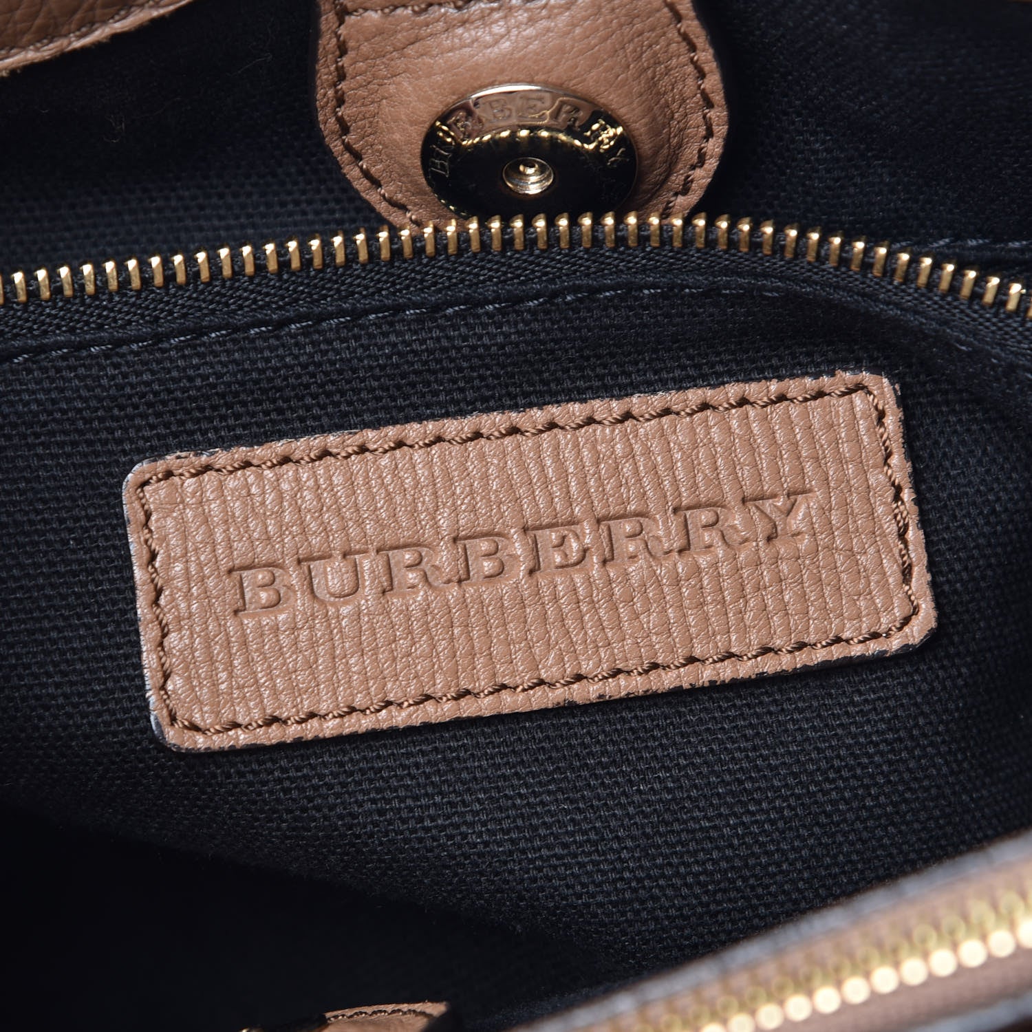 Burberry Grainy Calfskin House Check Medium Banner Tote Dark Sand 7 of 15
