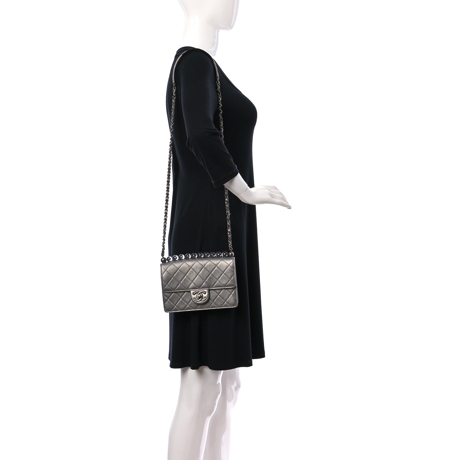 Chanel Metallic Goatskin Quilted Small Chic Pearls Flap Silver 2 of 11