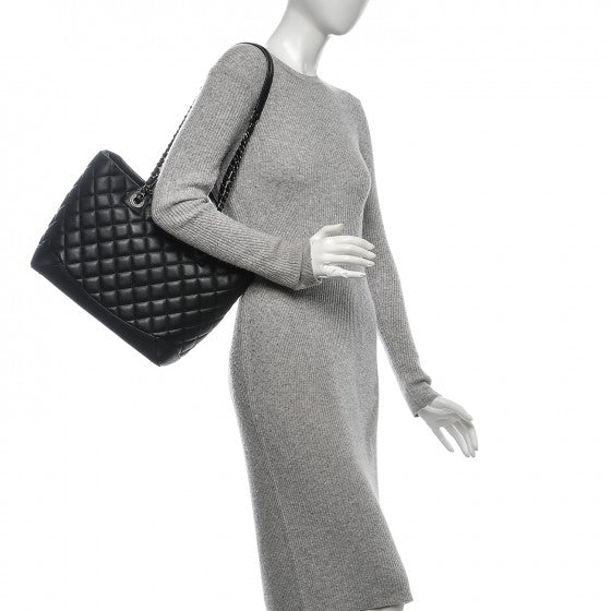 Chanel Calfskin Quilted Small Easy Shopping Tote Black 3 of 14