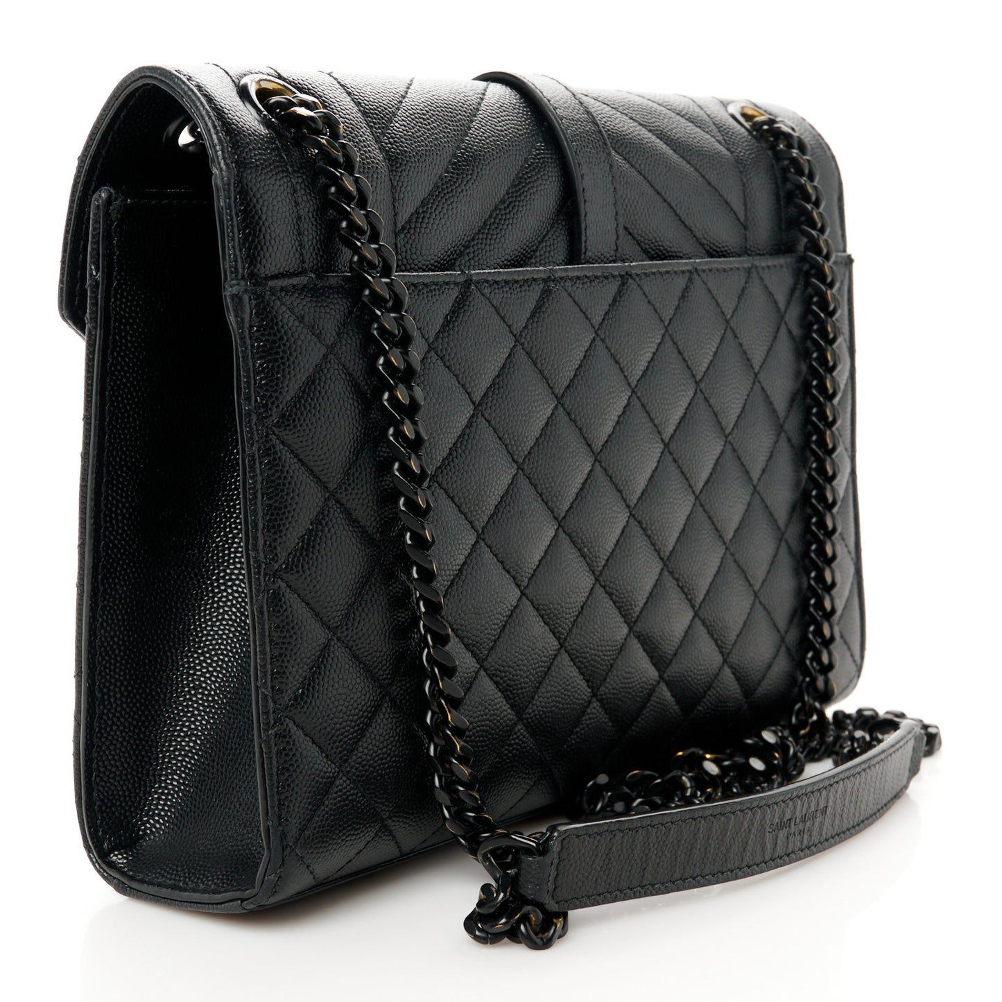 Grain De Poudre Textured Mixed Matelasse Triquilt Medium Monogram Monochrome Satchel Black