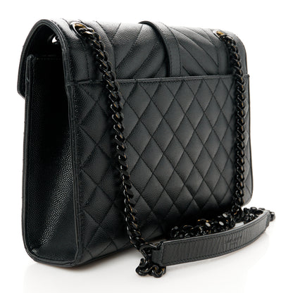 Saint Laurent Grain De Poudre Textured Mixed Matelasse Triquilt Medium Monogram Monochrome Satchel Black 3 of 15