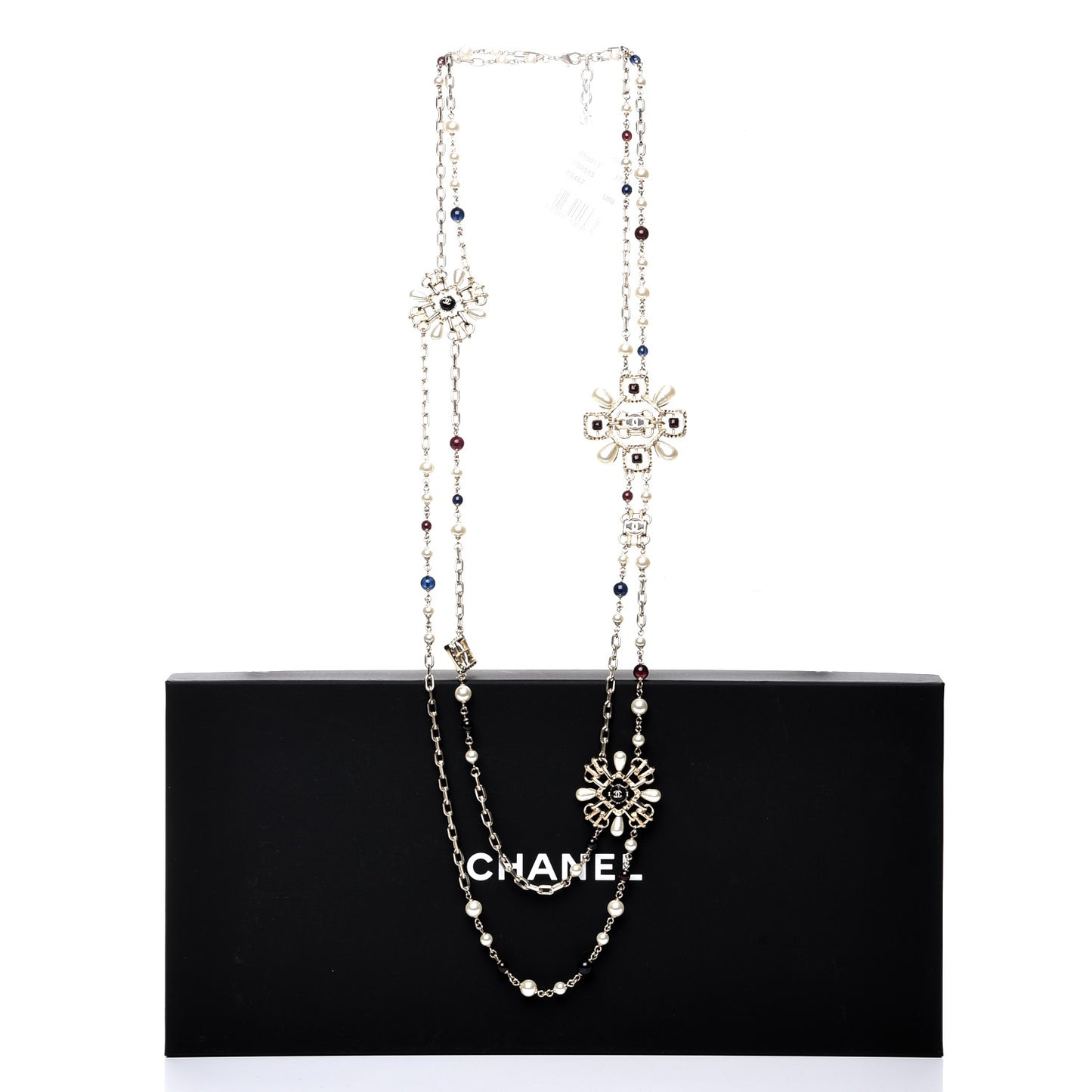 Metal Resin Gripoix Pearl CC Necklace Red Blue