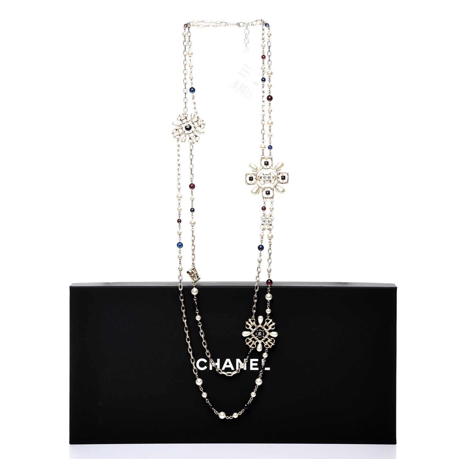 Chanel Metal Resin Gripoix Pearl CC Necklace Red Blue 7 of 7