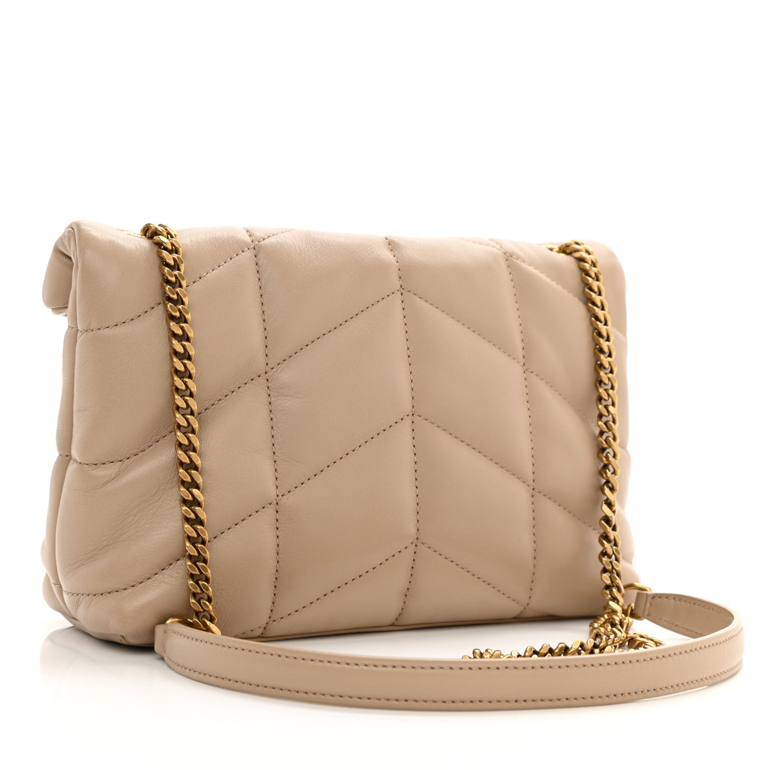 Saint Laurent Lambskin Quilted Toy Loulou Puffer Monogram Chain Satchel Nude Powder 3 of 10